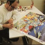 Documento · Migue Echevarren diseñando el frontal del pinball Gamatron. Año 1986