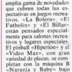 Documento · Novedades de Reben presentadas en FER 86, incluyendo el pinball Hiperion