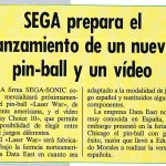 Documento · Anuncio del lanzamiento del pinball Laser War, con licencia Data East. Año 1988