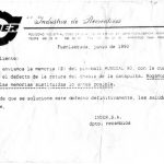 Documento · Carta comercial de Inder con el reemplazo de memoria ROM. Junio de 1990