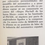 Documento · Reportaje lanzamiento pinball Picnic, Maresa. Año 1967